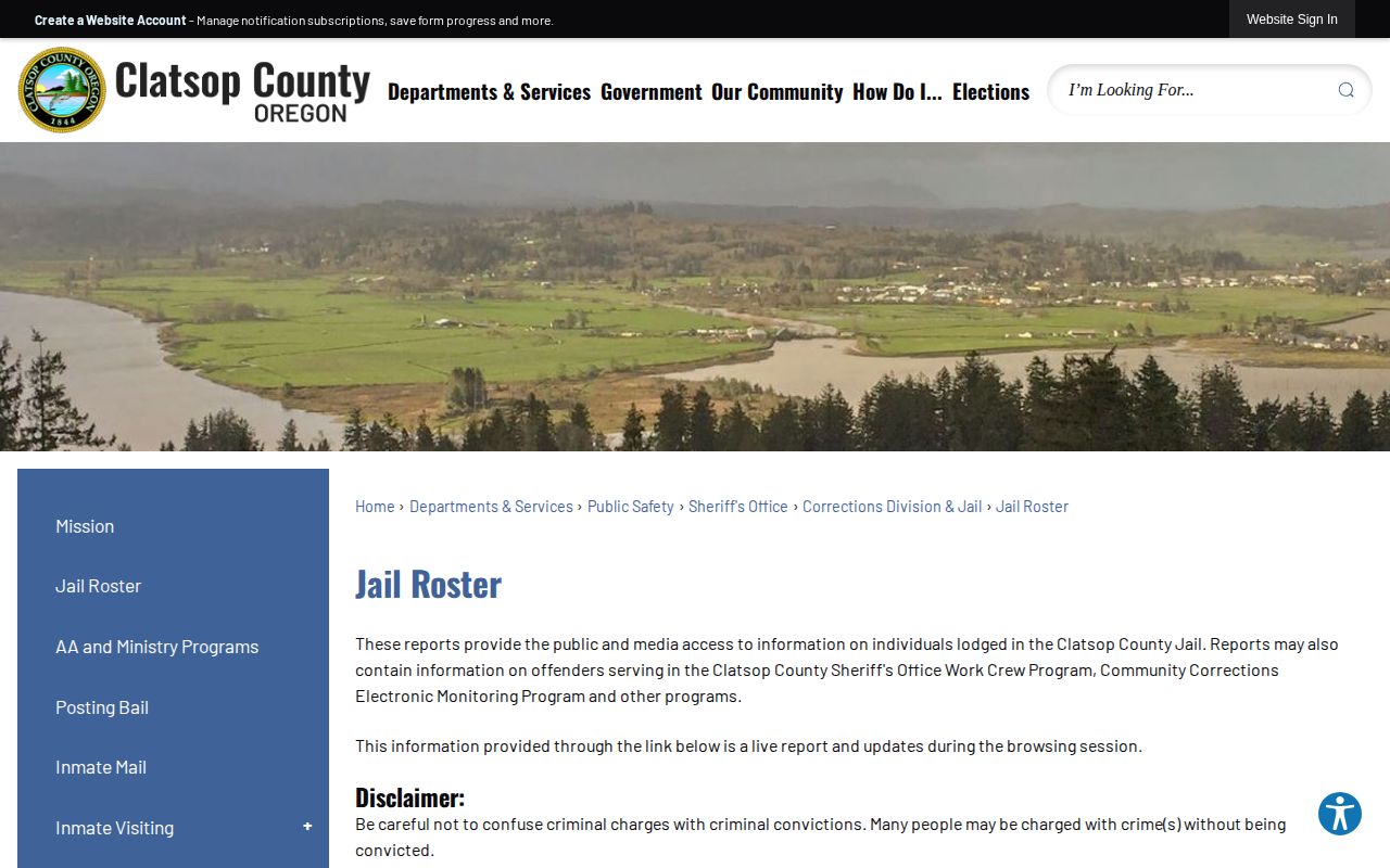 Clatsop County jail roster and booking record gateway