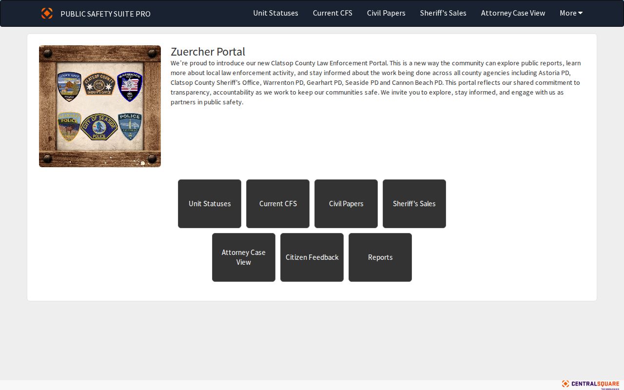 Clatsop County Seaside law-enforcement reports portal for police call records